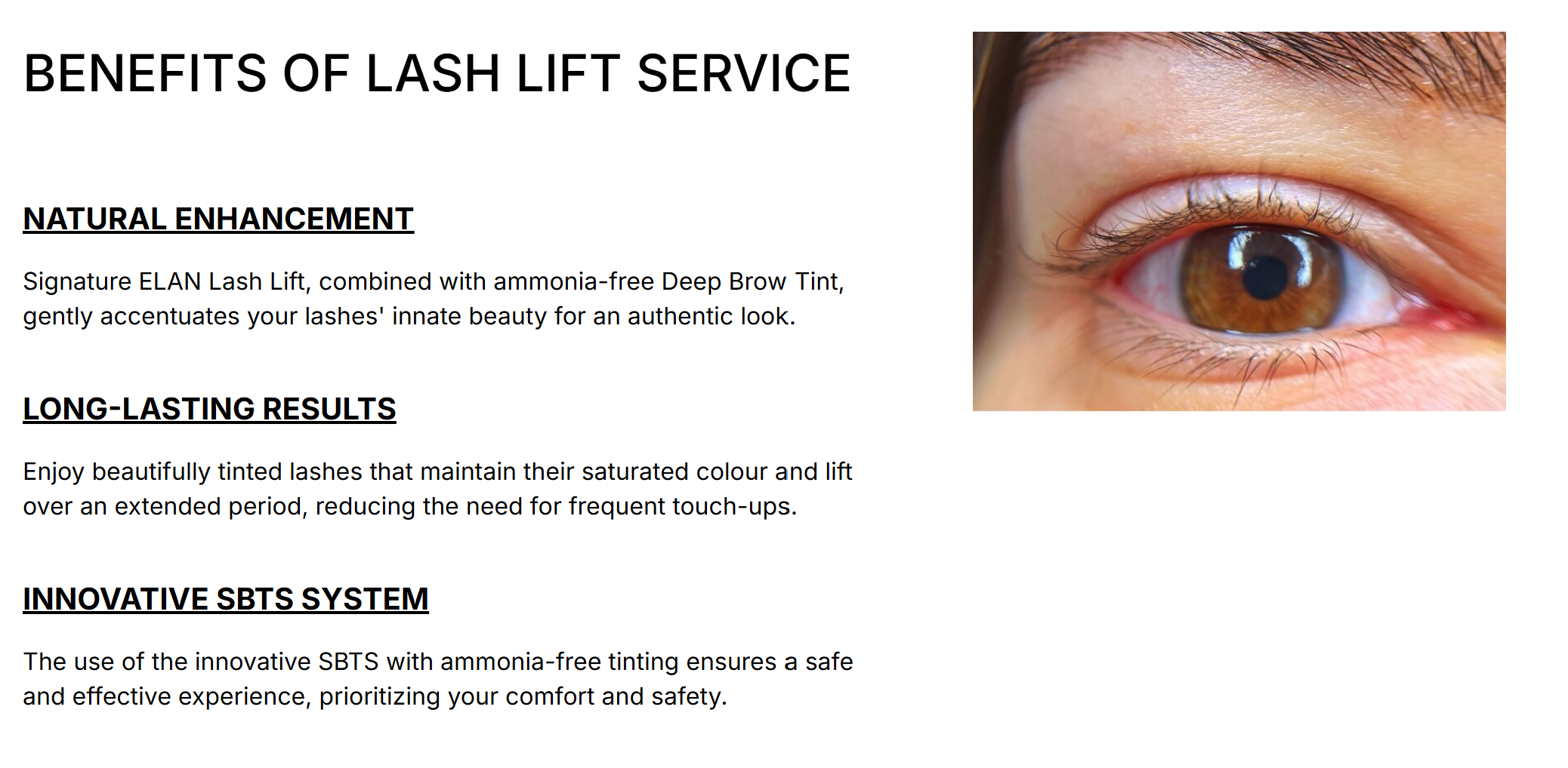 Benefits of lash lift service.